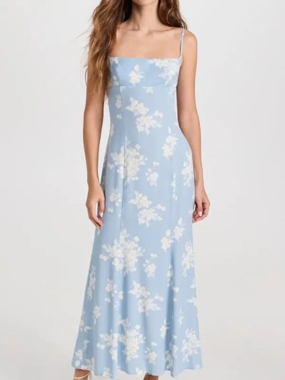 Reformation Liya Midi Dress Bijou Blue White Floral Print Size 6 Sleeveless